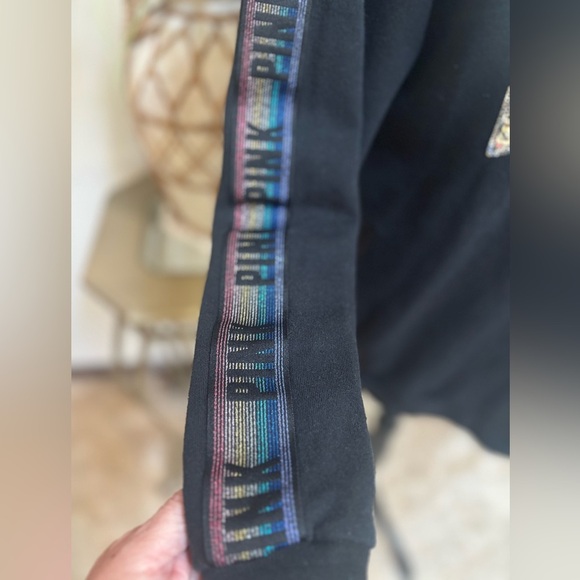 VICTORIAS SECRET PINK SEQUIN BLING CAMPUS BLACK COWL NECK SWEATSHIRT SIZE L - Picture 8 of 9